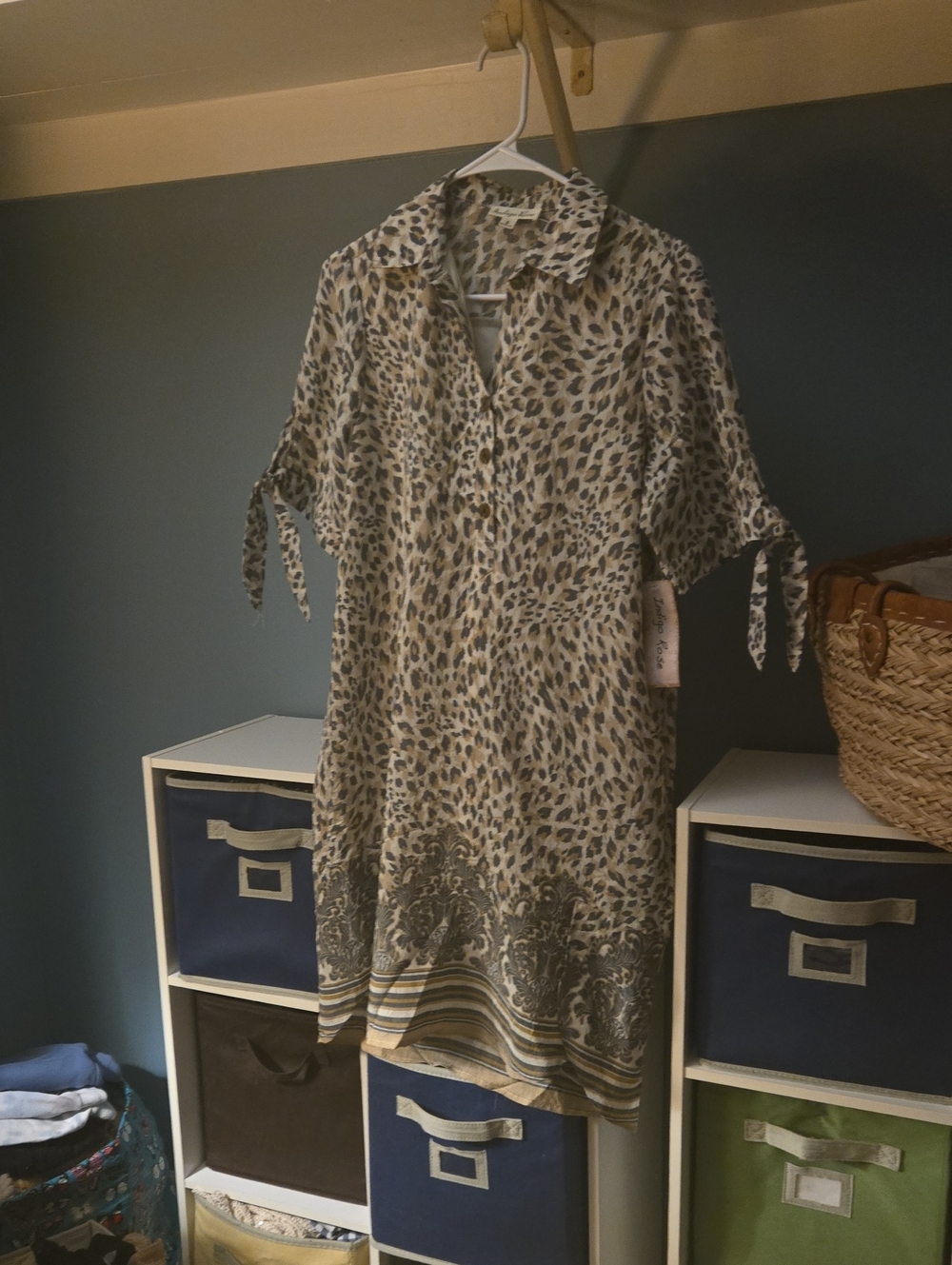Cheetah Print  Cotton Dress 3/4 Sleeves
